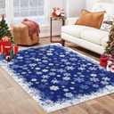 GarveeHome Area Rug 6x9 Christmas Snowflake Rug Machine Washable Area Rugs, Non-Slip Indoor Door Mat Holiday Large Area Rug for Bedroom Entryway, Blue