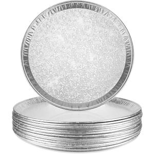 15 Pack Serving Platters 14, Large Disposable Aluminium Foil Serving Trays for Parties, Silver Embossed Foil Serving Dishes/Plates for Vegetable, Fruit, Slices of Cake, Cookies