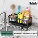 Kitchen Sink Organizer  Durable 304 Stainless Steel Sponge & Brush Holder with High Brush Section Multi-Purpose Sink Caddy for Countertops & Storage (Black) (Blak)