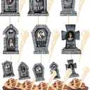 48 Pcs Halloween Cupcake Toppers Tombstones with 3D Changing Face Moving Pictures Skeleton Hand Tongs Graveyard Topper Halloween Cake Food Decoration Party Supplies (Brick Style)