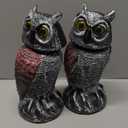 Hausse 2 Pack Fake Owl Decoys to Scare Birds Away, Rotating Head Plastic Owl Bird Deterrents, 10.6 Inch Height Bird Scarecrow Nature Enemy Horned Pest Repellent for Outdoor Garden Yard (Black)