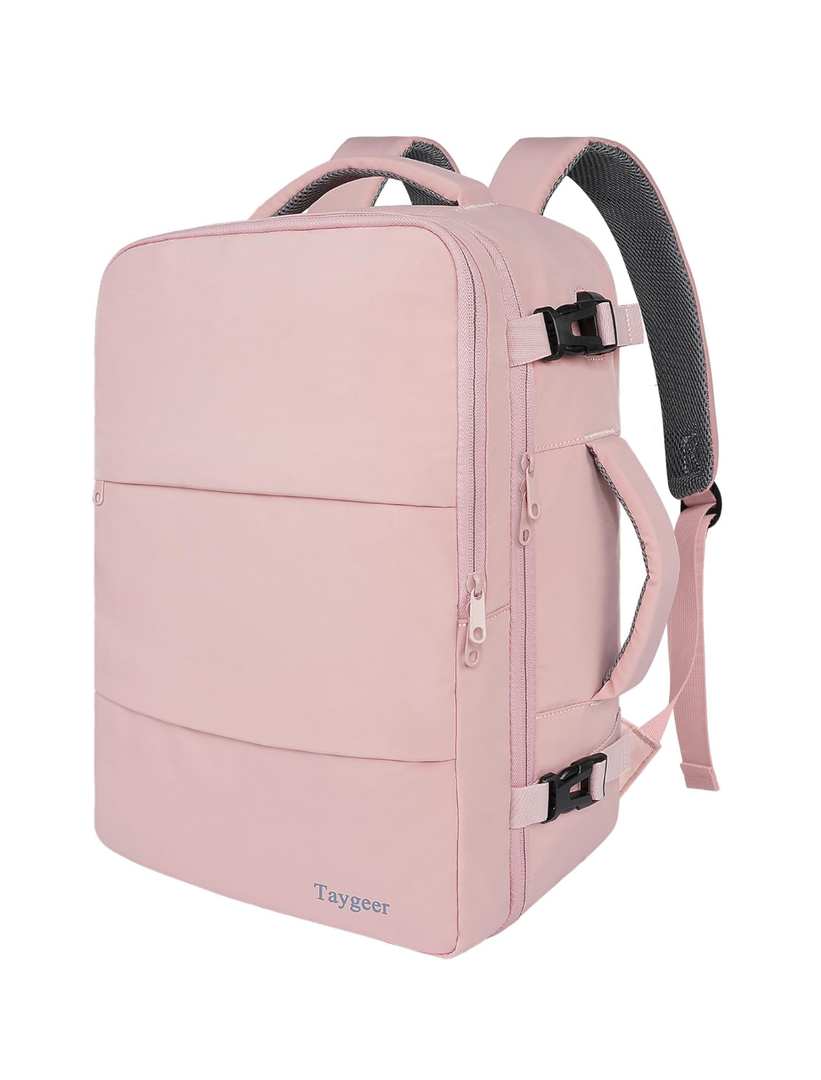Taygeer Travel Backpack for Women, Carry On Backpack with USB Charging Port & Shoe Pouch, TSA 15.6inch Laptop Mochila Flight Approved, Nurse Bag Casual Daypack for Weekender Business Hiking, Pink