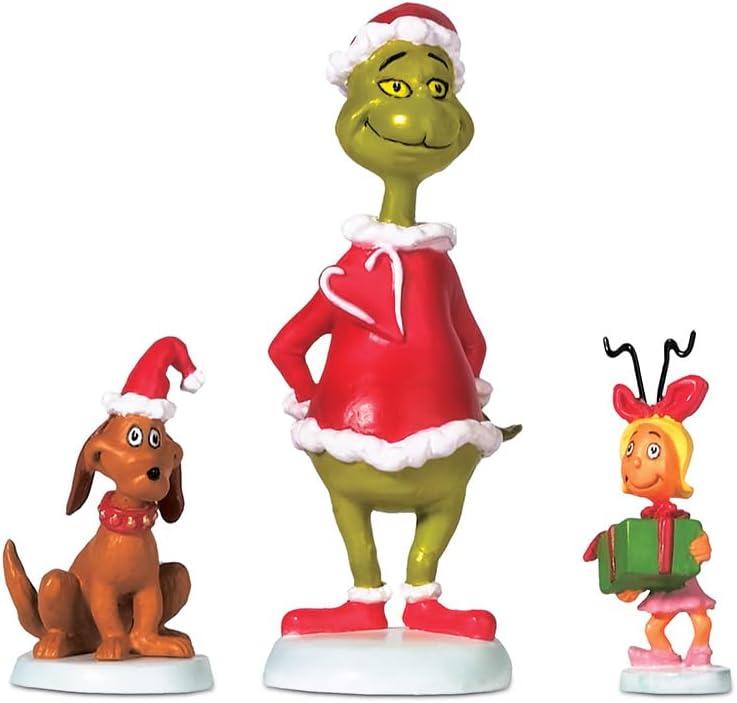 Department 56 Dr. Seuss Grinch Village Accessories Grinch, Max and Cindy Lou-Who Figurine Set, 3pc Set, Various Sizes, Multicolor