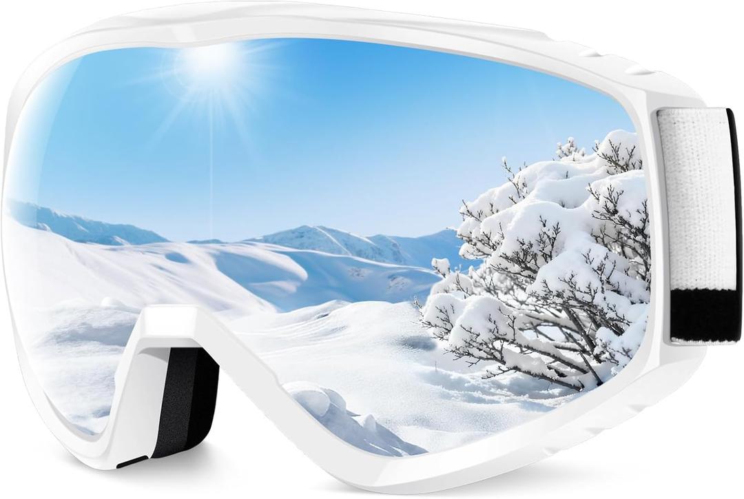 findway OTG Ski Goggles - Over Glasses Snow Snowboard Goggles for Men Women Adult & Youth - Anti-Fog 100% UV Protection (White Frame-sliver -Vlt-10.2%)