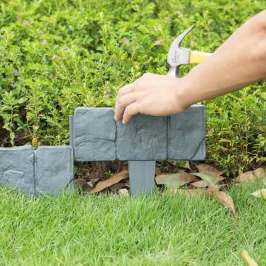 DIY Garden Edging Border-20PC/Packs Lawn Fence Plastic Cobblestone Effect Edging Lawn Trimming Garden Patio Decor (Grey)