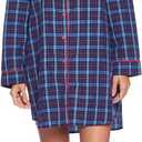 Ashford & Brooks Women's Woven Plaid Long Sleeve Button Down Sleep Shirt Nightshirt (Blue, XXL)