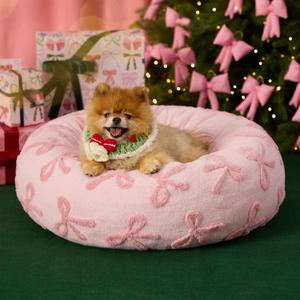 LE SURE Donut Small Dog Bed - Round Cat Beds for Indoor Cats Anti-Anxiety Calming Gift for Pets, Washable Cute Modern Beds with Jacquard Shaggy Plush & Anti Slip Bottom, 23 Inch, Pink Taffy