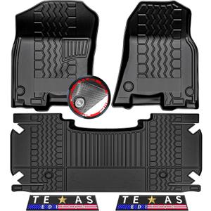 2019-2024 Dodge Ram 1500 New Body Crew Cab Floor Mats, 3D Custom Fit TPE Floor Liners for 1st & 2nd Rows, Anti-Slip All-Weather Odorless Rubber Mats with Detachable Weather Strips, Easy to Clean (Texas Edition (Style A))