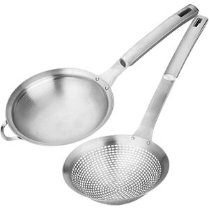 Fine Mesh Stainless Steel Metal With HoleSieve Food Strainer Grease Spider Skimmer And With Handle Large Holes Slotted Colander Frying Spoon Set,Handheld For Kitchen Cooking And Filter Food Residues