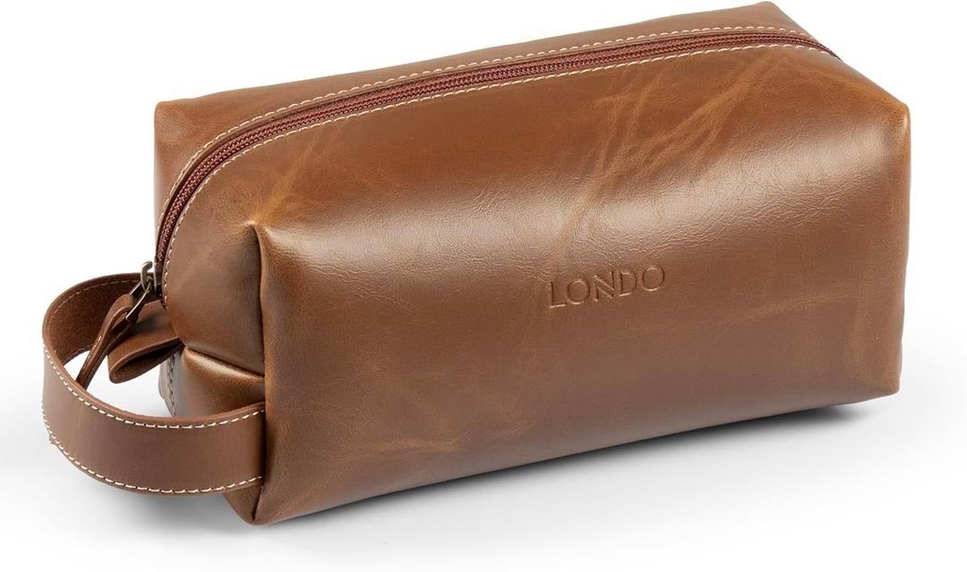 Londo Leather Cosmetic Makeup Pouch & Travel Watch Box. High Quality Stylish Durable Protective Storage Organizer for Toiletries & Versatile Accessories (Light Brown)