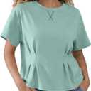 Women's Peplum Tops Babydoll Tops Short Sleeve Shirts Cinched Waist Tops Casual Blouses Dressy Summer (S)