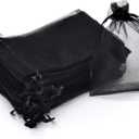 100Pcs Black Organza Bags 7x9 inch, Large Halloween Mesh Bags Drawstring Jewelry Gift Pouches Valentine Wedding Party Favor Bag