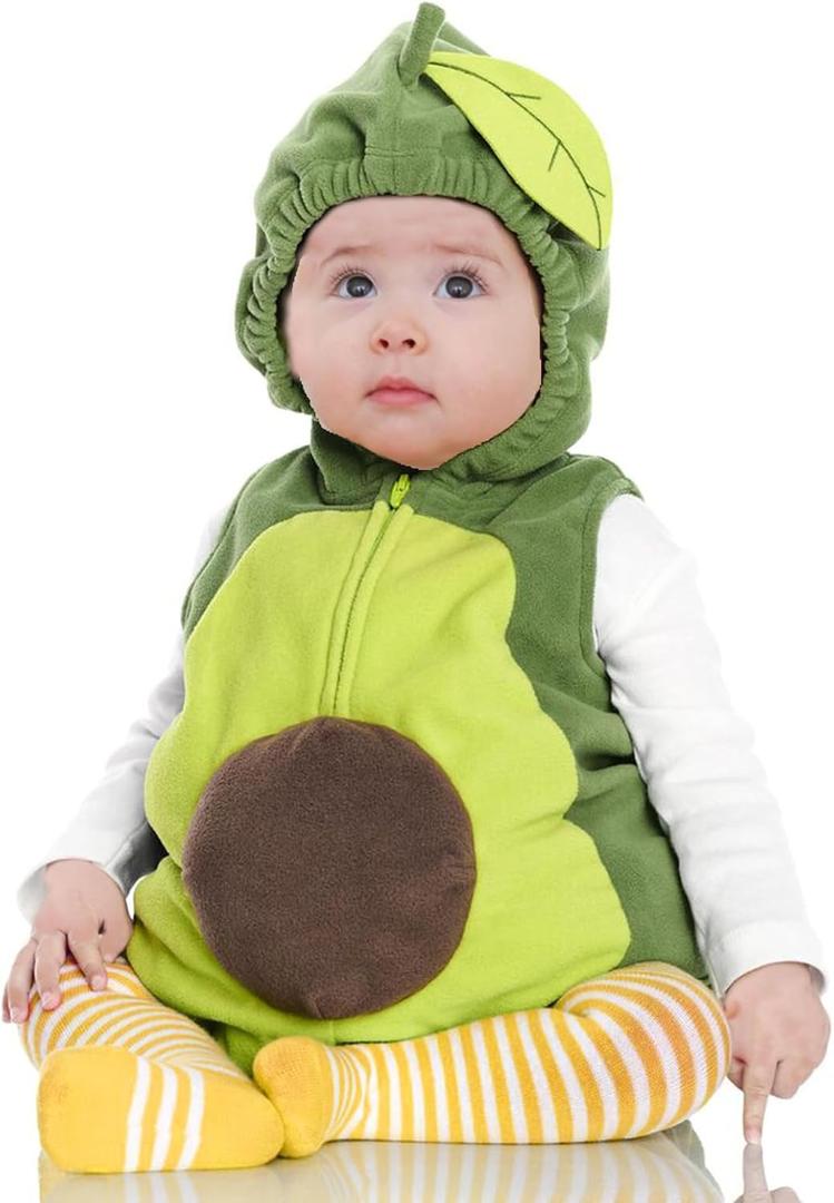 Baby Halloween Costumes Animal or Fruit Costume Zipper Hooded Sleeveless Romper & Stockings Infant Cosplay Outfit (18-24 Months, B-green Avocado)