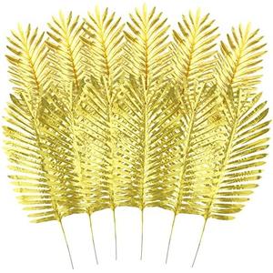 KIMOBER 6 PCS Artificial Gold Palm Leaves,Large Golden Faux Tropical Palm Leaves Realistic Ferns Artificial Plants Leaf for Home Hawaiian Luau Party Jungle Beach Decorations