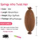 Braiding Hair Pre-Separated Spring Afro Twist Hair Extensions Faux Locs 18 Inch Synthetic Soft Marley Twist Braiding Hair Crochet Hair for Black Women (#30,18Inch,8Packs)