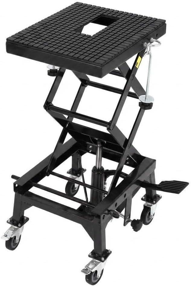 Garvee Hydraulic Motorcycle Lift Jack 350LBS, Foot Operated Scissor Lift Table for ATV Dirt Bike, Heavy-Duty Steel Stand with Safety Lock & Wheels, 13.78"-34.25" Height Adjustable, Motorcycle Scissor