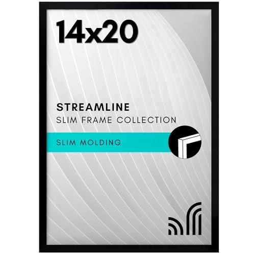 Americanflat 14x20 Picture Frame with Polished Plexiglass - Streamline Collection - Thin Border Picture Frame for Wall Display - Hanging Hardware Included - Black