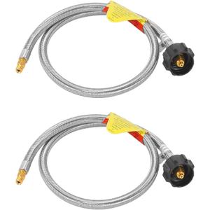 GGC 3 FT Stainless Braided RV Propane Pigtail Hose (2PCS) QCC1 Connector with 1/4'' Inverted Male Flare