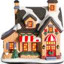 Christmas Village Houses - Hand-Painted Ceramic Gingerbread House Decorations With LED Lights for Indoor Christmas Decor