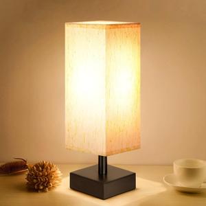 aooshine Small Table Lamp for Bedroom - Bedside Lamps for Nightstand, Minimalist Night Stand Light Lamp with Square Fabric Shade, Desk Reading Lamp for Kids Room Living Room Office Dorm (12.8in, Cream & Black)