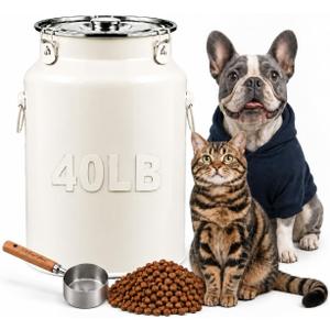 Stainless Steel Dog Food Storage Container 40 lb, Painted Large Bin with Locking Buckle Lid, Carry Handle, Scoop and Load-Bearing Bottom, Dog Food Storage Can (40, Pounds)