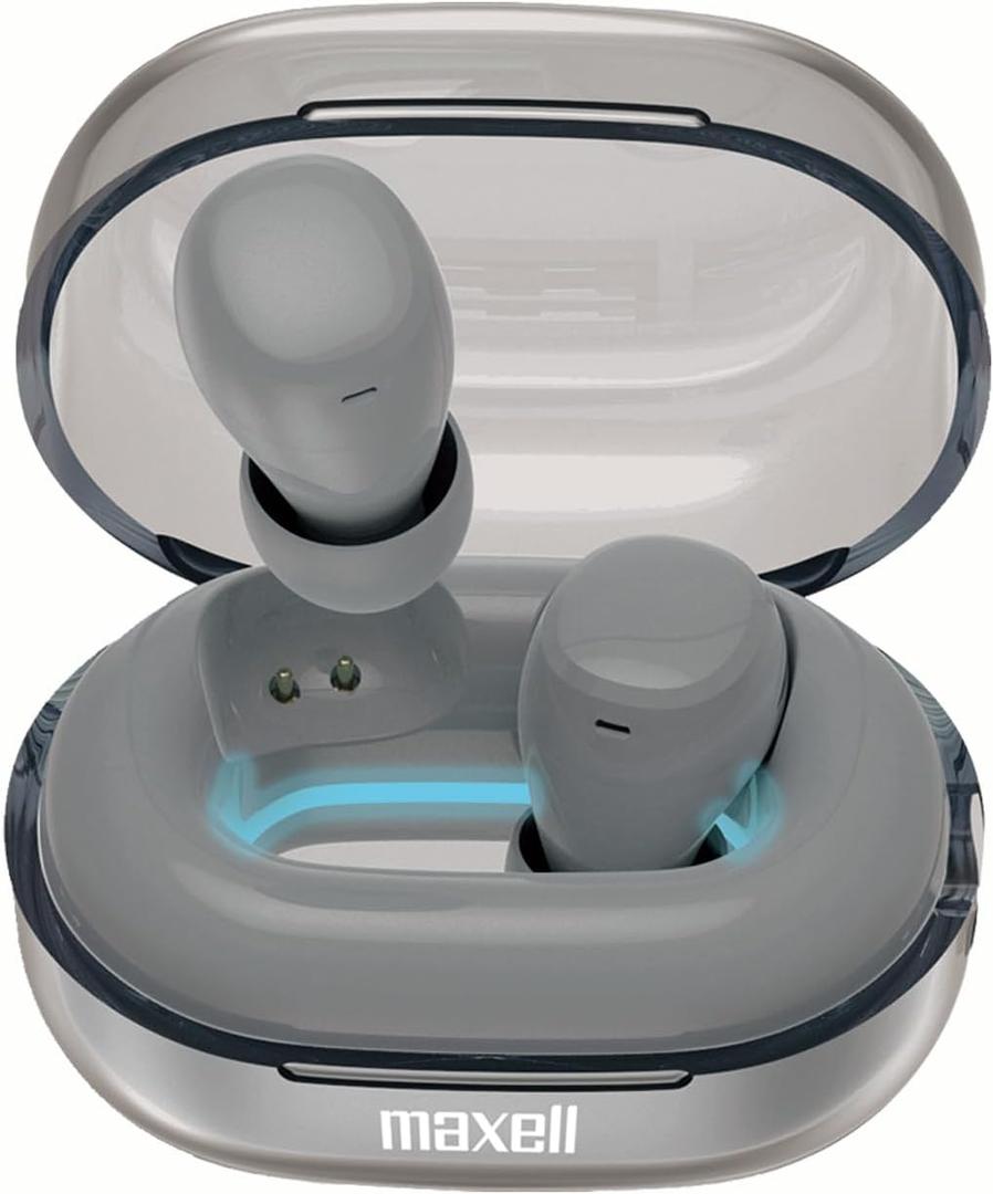 Maxell True Wireless Earbuds  Sleep Comfort Design  12 Hours Playtime  Noise Isolation (Standard, Gray)