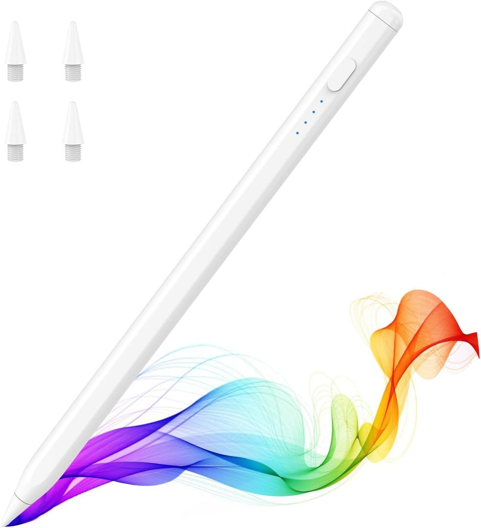 MoKo Pencil for iPad (A16) 11th 10th Gen, Stylus Pen for 2018-2025 Apple iPad 11/10/9/8/7/6/A16, Mini 7/6/5, Air M3/M2 11"/13"/5/4/3, Pro M4 13"/12.9"/11" Tilt Sensitivity, USB-C Fast Charging,White