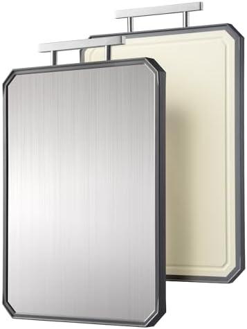 2 in 1 Stainless Steel Cutting Board with Handle Chopping Large Big Small Metal Carving Kitchen Meat Butcher Block not Titanium Wood Bamboo Glass Marble Stone Rubber Plastic Silicone Acrylic Teak Sink