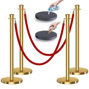 4 x kaiyomi 4Pcs Stanchions with Red Velvet Ropes Set, 5 Feet Velvet Ropes and Posts Poles for Red Carpet Party Decoration and 360 Photo Booth (Golden)