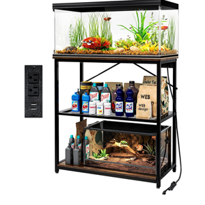 LALA IKAI Fish Tank Stand for 1020 Gallon Aquariums Heavy Duty Adjustable Height Double Tier Steel Structure Sturdy Design Reptile Cage or Tank Storage Cabinet, Black