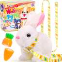 Tagitary Easter Plush Bunny Toys Electronic Toy with Sounds,Wiggling Ears,Twitching Mouth and Nose, Interactive Rabbit Toy for Kids with Leash,Easter Basket Stuffers Birthday Gift for Toddlers (White)