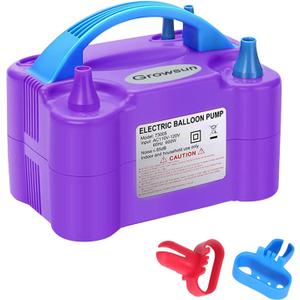 Growsun Electric Balloon Pump Air Inflator Portable Automatic Dual Nozzle Balloon Blower 110V 600W for Birthday Baby Shower Balloons Party Decorations (Purple)