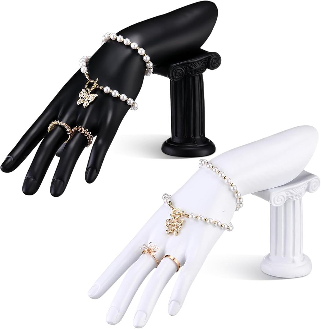 Yalikop 2 Pack Resin Mannequin Hand Jewelry Display Holder Stand for Ring Bracelet Necklace Home Table Decor