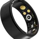 Smart Ring with Charge Box for Women Men Health Ring Sleep Heart Rate Blood Pressure Oxygen Tracking Step Counting Family Care Long Battery Life IP68 Compatible with iOS Android (Black, 8)