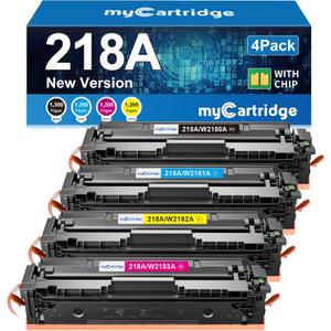 218A Toner Cartridges 4 Pack (with Chip) Compatible Replacement for HP 218A 218X for Color LaserJet Pro 3201dw MFP 3301fdw 3301cdw 3301sdw Printer Ink W2180A W2180X High Yield (BCMY, 4-Pack)