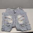 Women's High Waist Baggy Cargo Jeans Sexy Rhinestones Ripped Straight Wide Leg Denim Pants Y2K Streetwear with Pockets (Blue, L)