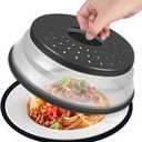 WENWELL 12 Inchs Microwave Splatter Cover & Silicone Mat, Large Vented Collapsible Guard dish Plate lid & Round Kitchen Mat for Food (black)