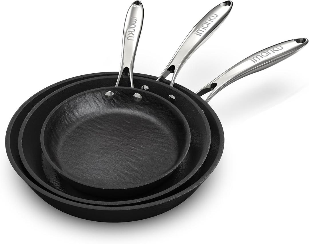 Imarku Nonstick Frying Pan Skillets, 8/10/12 Inch Omelette Pan with Stay Cool Handle, Healthy Cooking Frying Pan, Free of PFAS PFOA PTEE, Oven/Dishwasher Safe, Compatible with All Cooktops