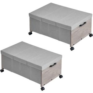 Under Bed Storage with Wheels,Under Bed Drawers Heavy Duty, 2 Packs, Wooden Under Bed Storage Containers Organizer, Metal Frame, Patented Design (Triple Size, Grey)