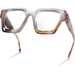 livho Oversized Blue Light Blocking Glasses for Woman and Men - Rectangle Fashion Glasses for Computer, Chic Preppy Frame (Amber Marble)