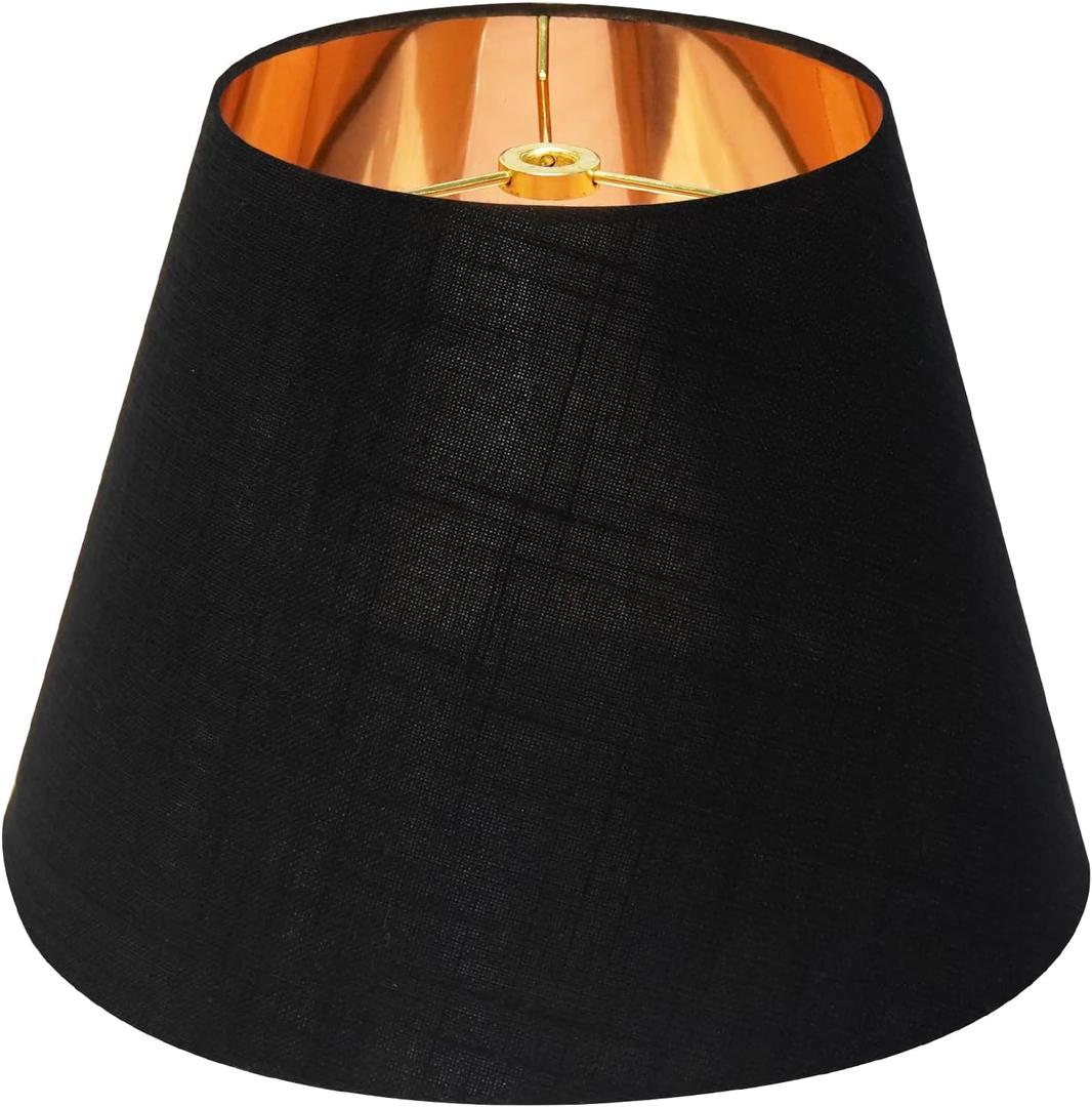 ALUCSET Small Lamp Shade, Barrel Fabric Lampshade for Table Lamp and Floor Light, 6x10x7.5 inch, Natural Linen Hand Crafted, Spider (Black/Gold)