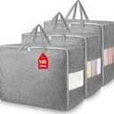 105L Extra Large Storage Bags, Folding Moving Comforter Blanket Storage Bags Closet Organizers and Storage Containers for Clothes with Strong Handles&Zippers Clear Window for Bedding Pillow Grey 3Pack
