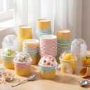 Jingmore 40 Count Paper Ice Cream Cups with Clear Dome Lids Disposable Dessert Cups Bulk Dessert Bowls Sundae Containers for Snack Yogurt Soup Birthday Ice Cream Party Supplies (4 oz)