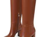 SaraIris Women's Black Knee High Boots Wide Calf Chunky High Heel Pointed Toe Zipper Comfortable Casual Boots (Brown)