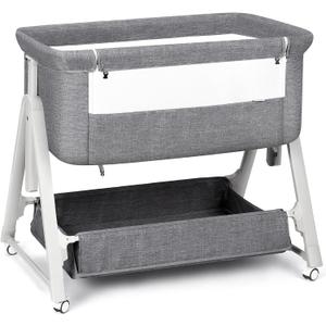 Cowiewie Bassinet Bedside Sleeper, Baby Bassinet with Adjustable Height & Angle XL Storage Bag & Breathable Mesh Bedside Bassinets for Baby, C-Section Friendly (Dark Gray (Dark Grey)