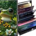 Metal Wallet,Credit Card Holder for Women,Slim RFID Blocking Credit Card Holder Thin Aluminum Wallet ID Case,6 Slot Business Mini Hard Metal Case for Women/Men,Cute Frog Green