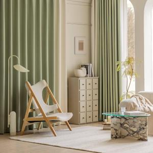 Window Curtains  2 Panel Set, Light Green Cream Color Patchwork Herringbone Textured Grommets Room Darkening Window Curtains for Bedroom Living Room 40 x 36  inch