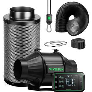 VIVOSUN Smart Air Filtration PRO T4 Kit 4", AeroZesh T4 Inline Duct Fan w/GrowHub E42A Temp. Humidity WiFi-Controller, Carbon Filter & Ducting, Cooling & Ventilation System for Grow Tent, Hydroponics (Black) VIVOSUN Smart Air Filtration PRO T4 Kit 4", AeroZesh T4 Inline Duct Fan w/GrowHub E42A Temp. Humidity WiFi-Controller, Carbon Filter & Ducting, Cooling & Ventilation System for Grow Tent, Hydroponics (Black)