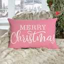 2 x Pink Christmas Lumbar Pillow Cover 12x20 Inches for Xmas Decorations Merry Christmas Throw Pillow Covers Winter Holiday Cushion Case Decoration for Sofa Couch