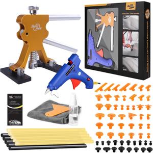 Super PDR 74PCS Car Dent Repair Kit, Small Dent Puller Kit, Adjustable Metal Dent Remover Tools with 58PCS High Viscosity Pull Tabs for Auto Body Large & Small Dents, Door Ding, Hail Damage
